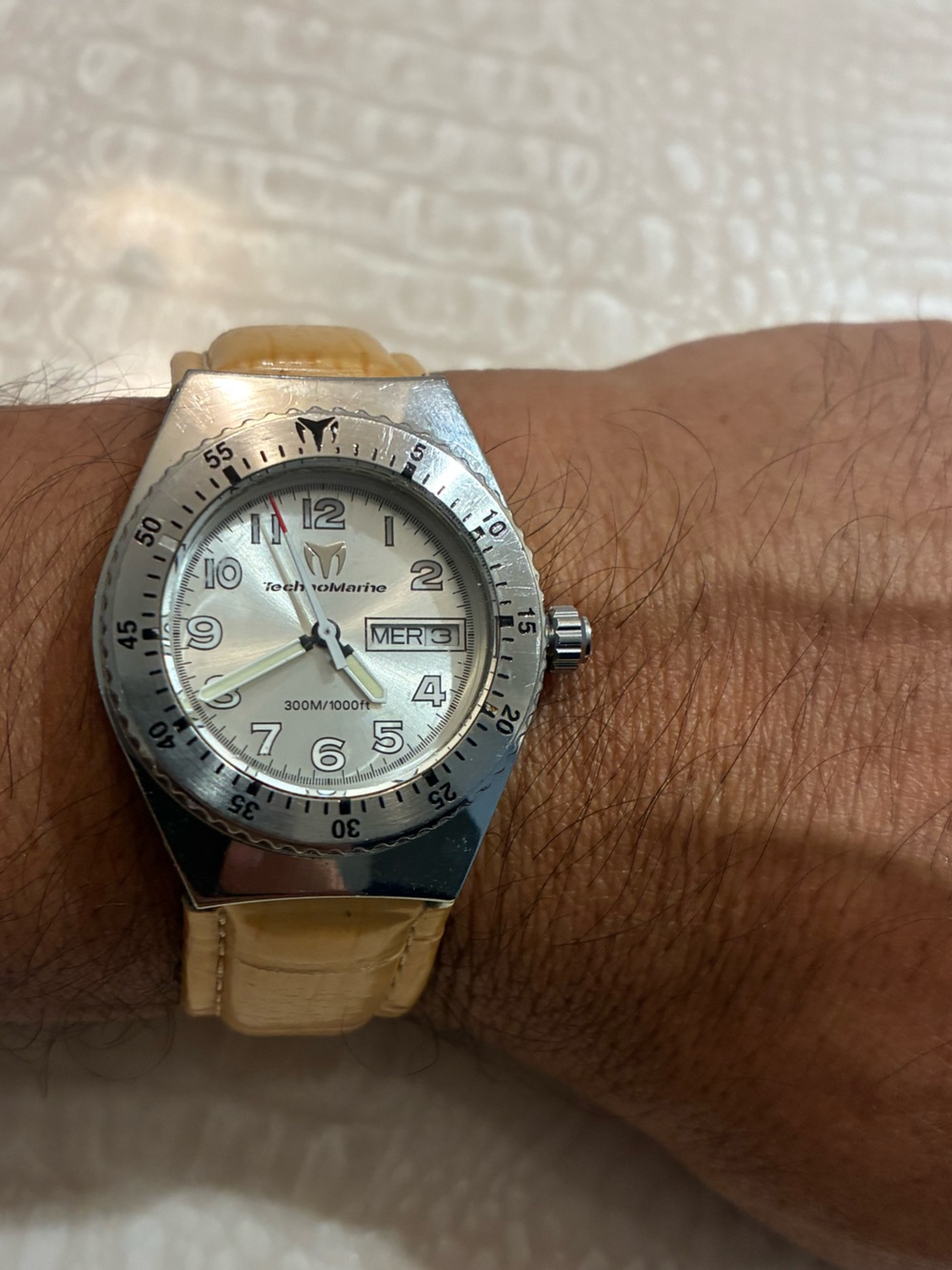 Technomarine Silver Dial Watch with Cream Leather Strap